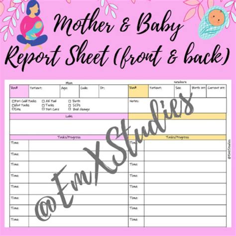 Mother And Baby Nurse Report Sheet Front And Back Maternity Nurse
