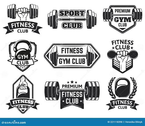 Gym Labels Sport Bodybuilding Fitness Equipment Symbols Vintage