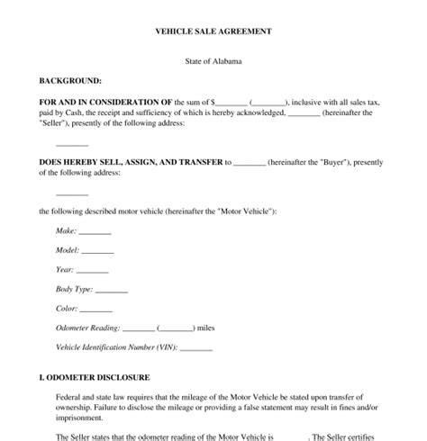 Vehicle Sale Agreement - Template - Word & PDF