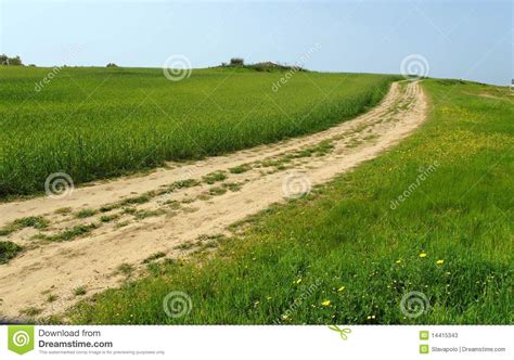 Country Road Among Green Hills And Meadows Stock Image Image Of Track