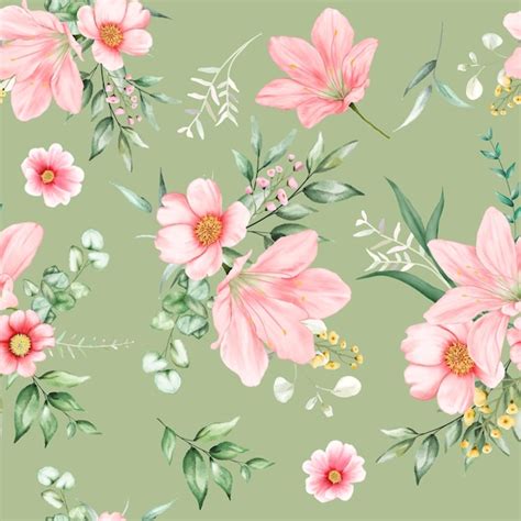 Free Vector Seamless Pattern Beautiful Flower Watercolor