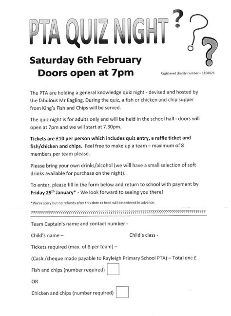 Pta General Knowledge Quiz Night