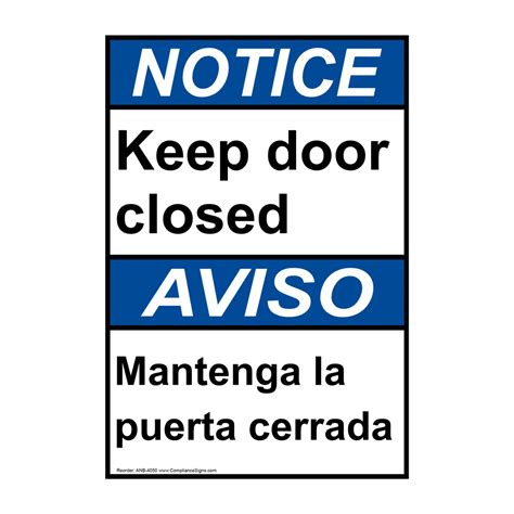 Ansi Notice Keep Door Closed Bilingual Sign Anb 4050 Exit Keep Closed