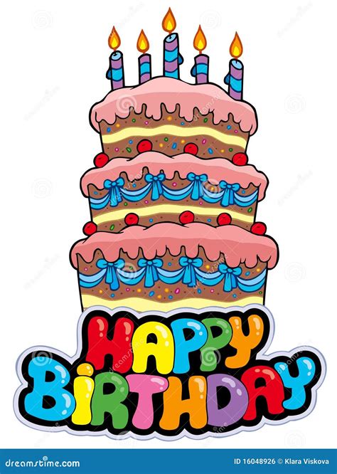 Happy Birthday Sign With Tall Cake Stock Vector Illustration Of