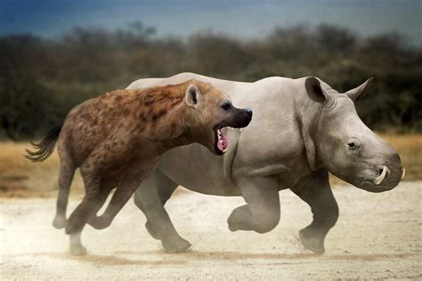 The Giant Hyena Dinocrocuta Takes On A Chilotherium These Formidable