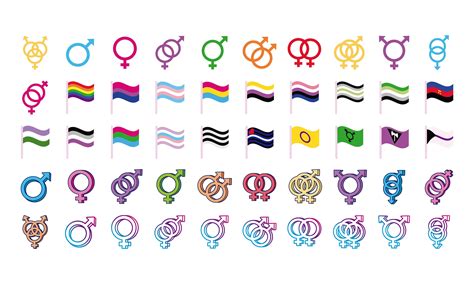Bundle Of Genders Symbols Of Sexual Orientation And Flags Multi Style Icons Vector Art