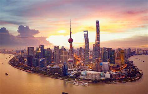 Wallpaper Sunset River China Building Tower Home China Shanghai