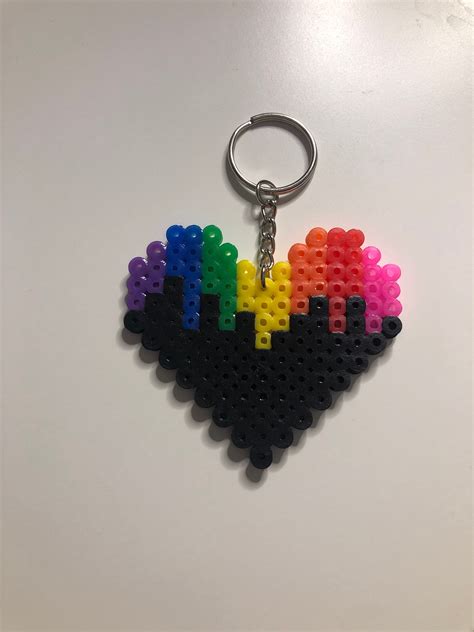 Perler Bead Rainbow Heart Keychain Etsy