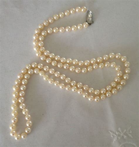 Vintage Mikimoto Pearls Opera Length Mm Pearl Necklace Silver Clasp Signed Bin