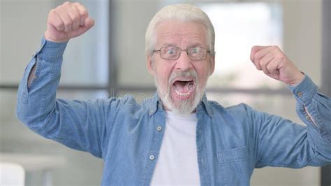 Portrait Of Successful Senior Old Man Celebrating Stock Image Image