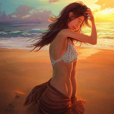 Krea Ai Portrait Of Beautiful Woman On The Beach Brown Ey
