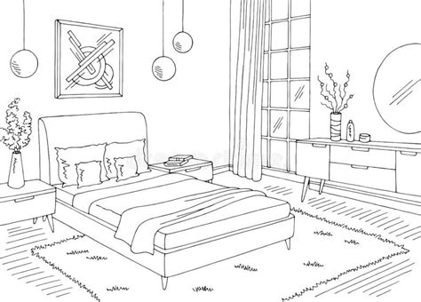 Bedroom Graphic Black White Interior Sketch Stock Illustrations 540