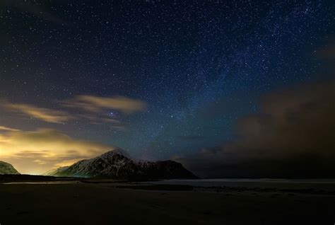 Nature Landscape Arctic Sky Starry Night Beach Mountains Clouds