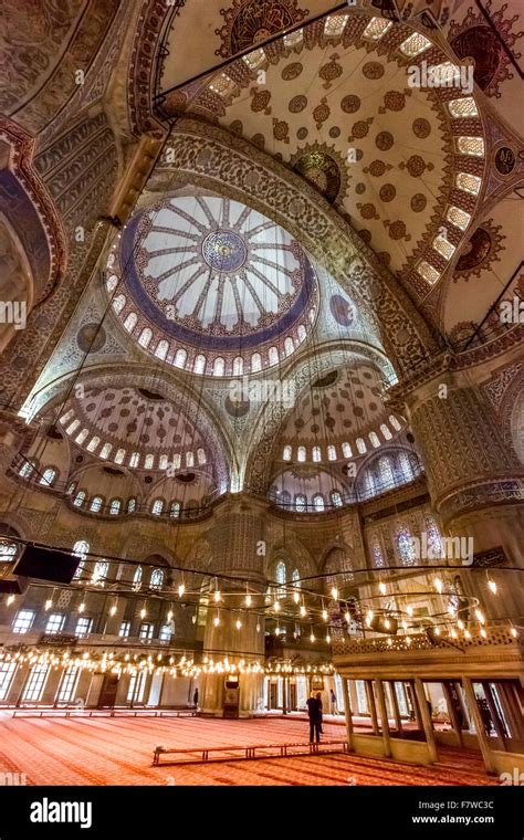 Interior Of Sultan Ahmed Mosque Blue Mosque Istanbul Turkey Stock