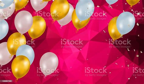 Desain Warna Emas Dan Putih Merah Muda Dengan Balon Helium Terbang Yang