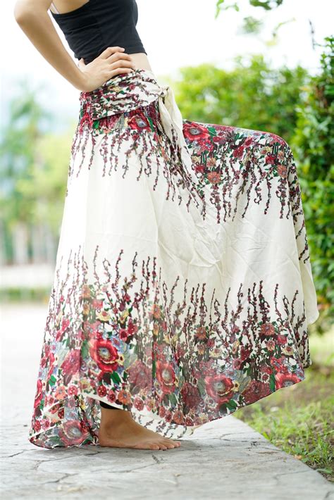 Bohemian Maxi Skirt Boho Long Skirt Gypsy Style Flower White Etsy