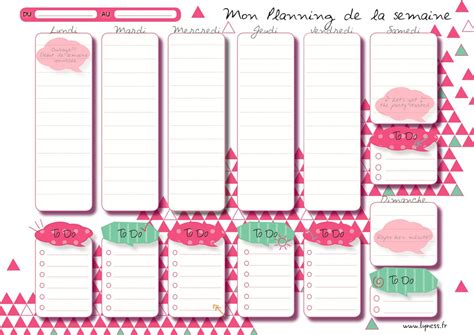 Ce planning, coordonné avec les horloges synopte, est pratique et facile à utiliser. Semainier, planning semaine PDF - Agenda hebdomadaire à ...