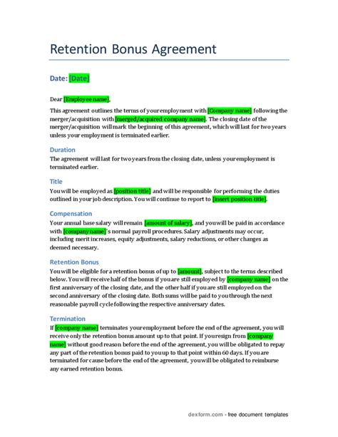 Retention Bonus Agreement In Word And Pdf Formats