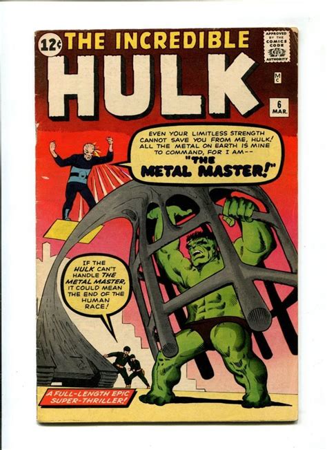 Incredible Hulk 6 Vintage Marvel Comic Key 1st Metal Master Silver Age