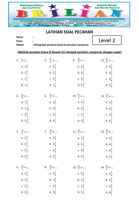 Soal Mengubah Pecahan Biasa Menjadi Pecahan Campuran Level 2 – Bimbel