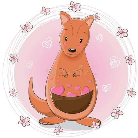 Cute Cartoon Kangaroo With Love On Pink Background Illustration About