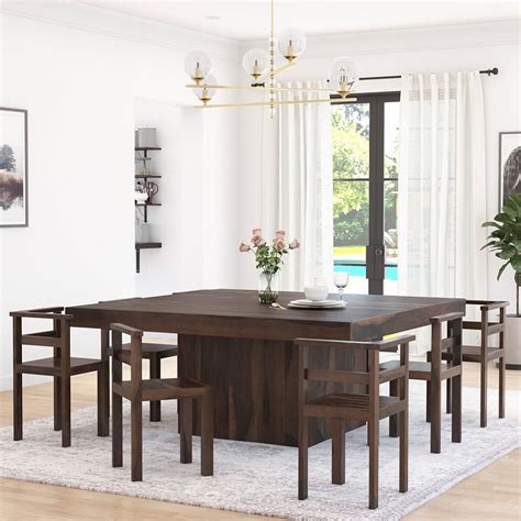 square dining table with 8 chairs Modern rustic solid wood 64" square pedestal dining table & 8 chairs