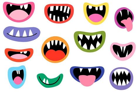 Monster Mouths Clipart Set Funny Face Element Silly Alien Etsy Polska