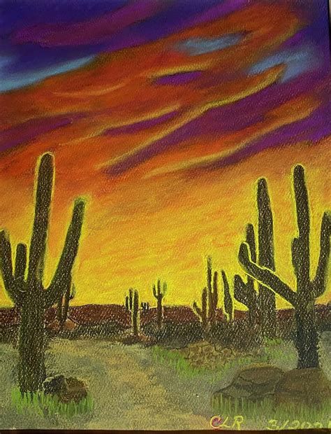 Saguaro Sunset Pastel By Cheri Lynn Reeves Fine Art America