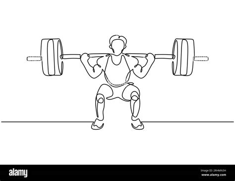 One Line Drawing Weight Lifting Muscle Exercise At Gym A Man Doing