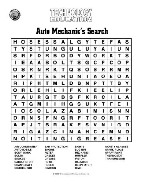 Auto Mechanics Search Worksheet For 9th 12th Grade Lesson Planet