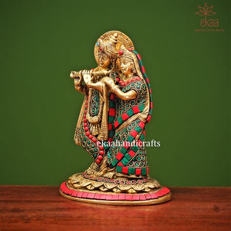 Brass Radha Krishna Statue In Stonework Ekaa Handicrafts