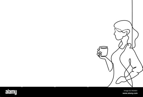 Continuous One Line Drawing Woman Relaxing With Cup Of Tea Vector Illustration Stock Vector