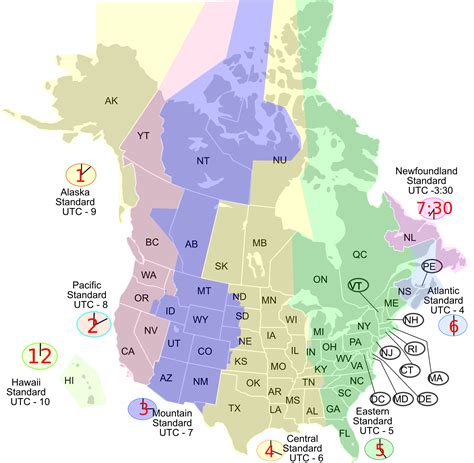 North America Map Time Zones