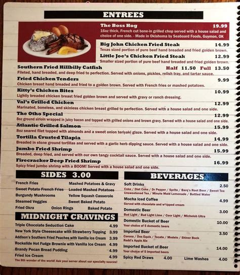 Menu At Rockin H Land And Cattle Co Steakhouse Temple