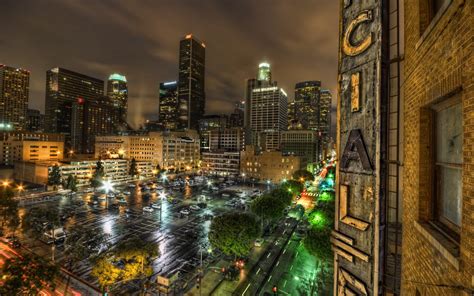 Aerial photography of streets at night, city, cityscape, Los Angeles
