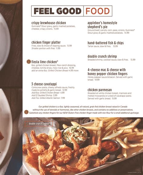 Applebee's menus in Windsor, Ontario, Canada