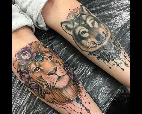 Lion And Wolf Leg Tattoos Lion Tattoo Tattoos Turtle