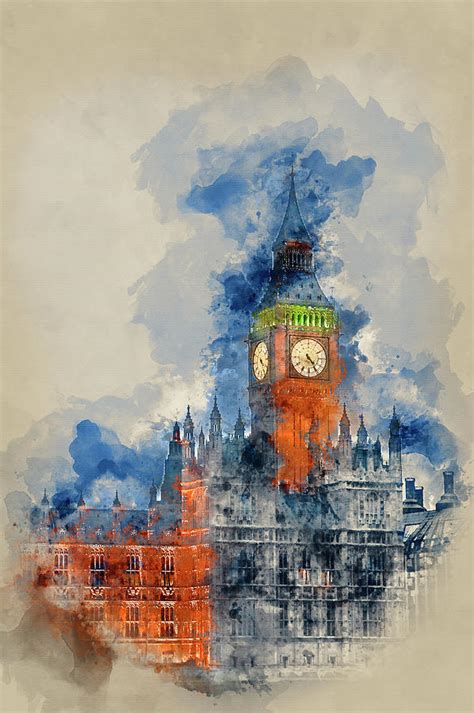 Watercolour Painting Of Big Ben In London At Twilight Photograph By