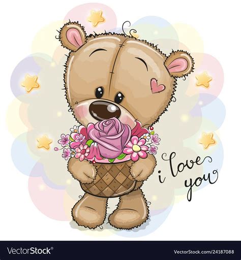 Cartoon Teddy Bear With Flowers Vector Image On Детские картины