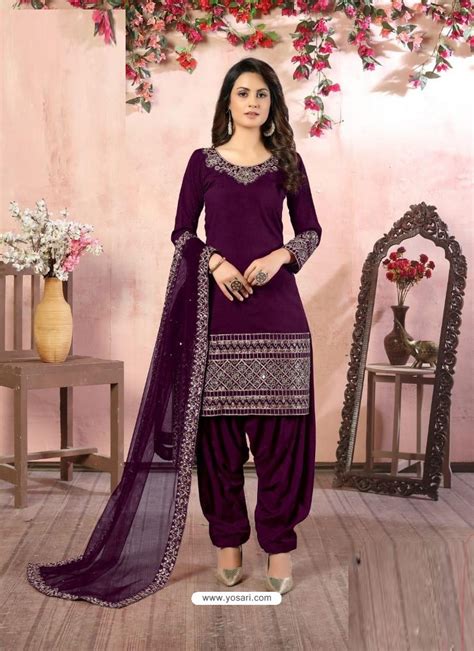 Buy Purple Heavy Designer Party Wear Art Silk Punjabi Patiala Suit