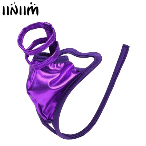 Mens Erotic Underwear Shiny Leather Micro C String Thongs Male Underpants Sissy Crotchless