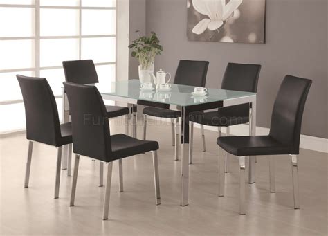 Set the stage for a contemporary dining space with this sleek table. Frosted Glass Top & Chrome Base Modern 7Pc Dining Set