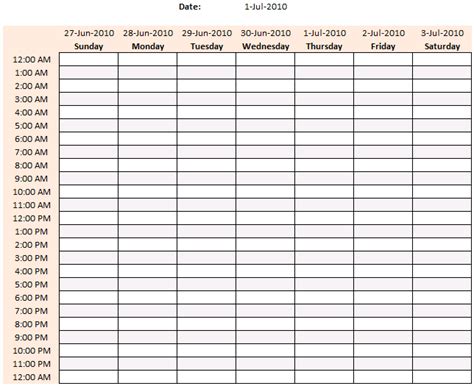 Weekly Schedule Template Excel With Hours
