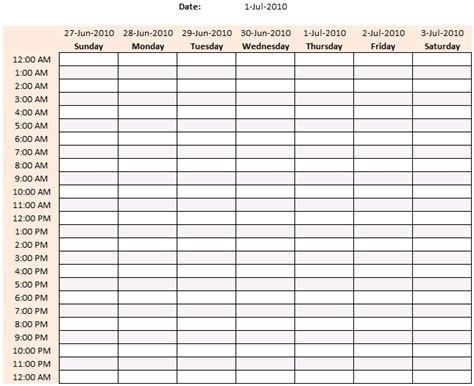 Plantilla De Horario Semanal