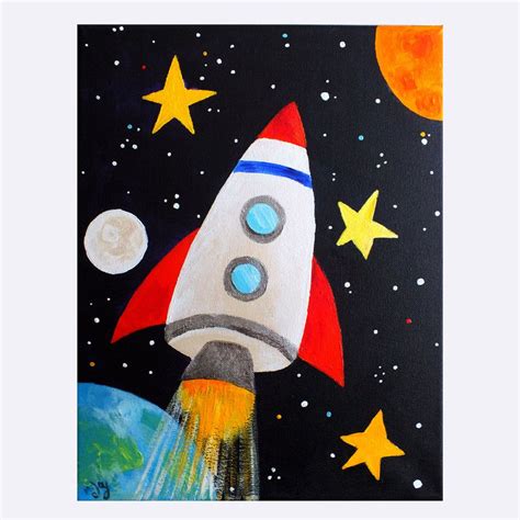 Space Art For Kids Rocket Blast Off No2 11x14 Canvas Painting By