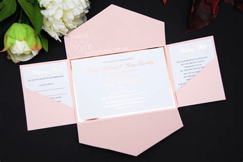 All In One Pocket Wedding Invitation With Real Foil With Or Without