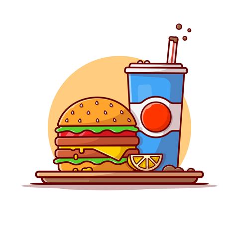 Burger And Soda Cartoon Vector Icon Illustration Food And Drink Icon