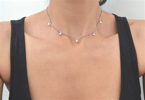 Silver Chain Choker Tear Drop Necklace Stainless Silver Etsy