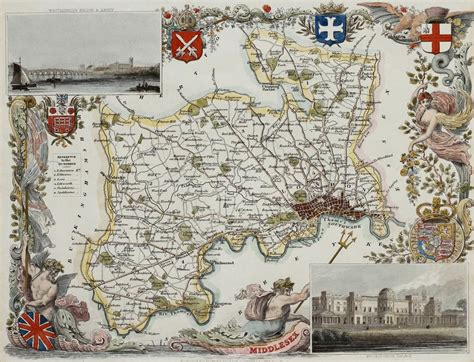 A Beautifully Hand Coloured And Ornate Map Of Middlesex Including The