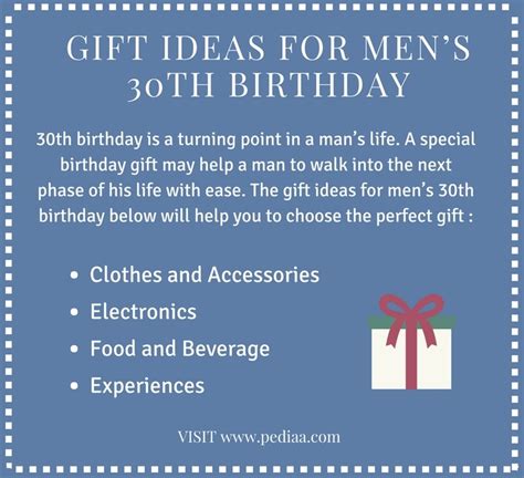 Shop for 30th birthday gift ideas here and find the perfect gift for that upcoming milestone birthday on your calendar. Gift Ideas for Men's 30th Birthday - Pediaa.Com